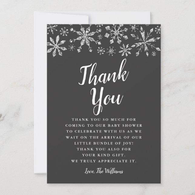 Elegant Silver Winter Wonderland Baby Shower Thank You Card (Front)
