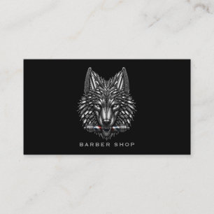 Elegant Silver Wolf Barber Shop Logo Hair Stylist Business Card