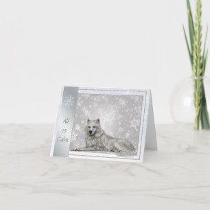 Elegant Silver Wolf Christmas Card