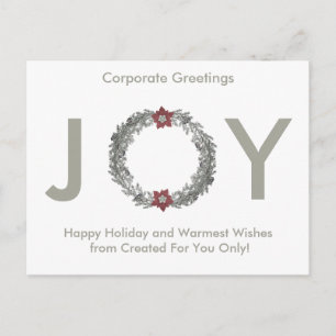 Elegant Silver Wreath Happy Holiday Corporate Card