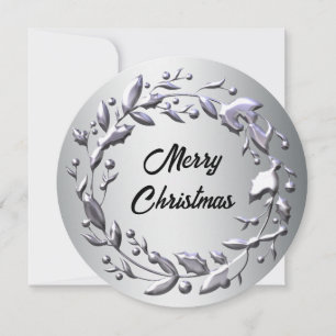Elegant Silver Wreath on Silver Christmas Holiday Card