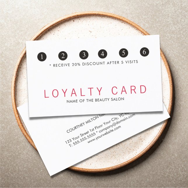 Elegant Simpla Red White Beauty Salon Loyalty Card (Creator Uploaded)