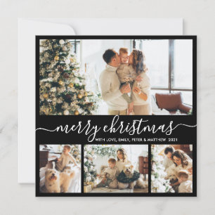 Elegant Simple 4 Photo Collage Christmas Holiday C Card