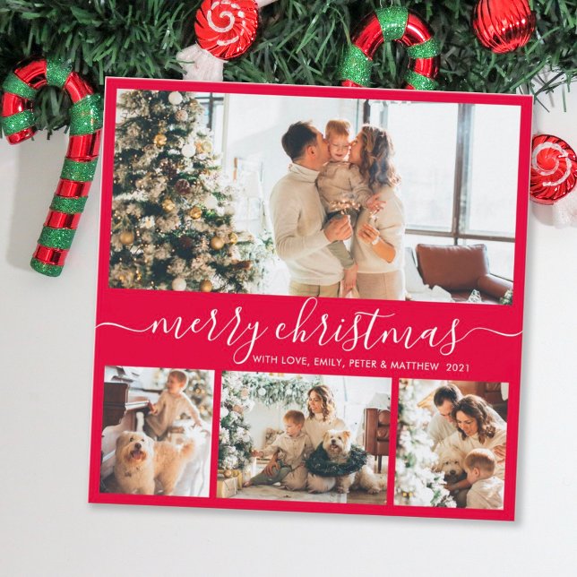 Elegant Simple 4 Photo Collage Christmas Holiday Card (Creator Uploaded)