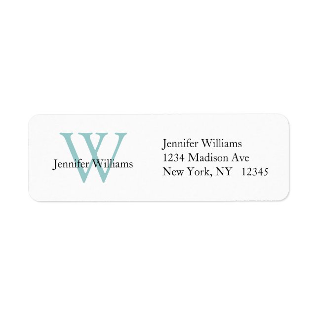 Elegant Simple Address Label White Blue Initial (Front)