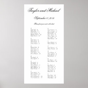 Elegant Simple Alphabetical Seating Chart N-Z