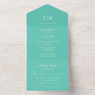Elegant Simple Aquatic Awe with Monogram Wedding All In One Invitation