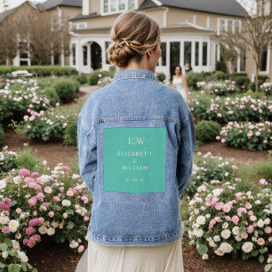 Elegant Simple Aquatic Awe with Monogram Wedding Denim Jacket