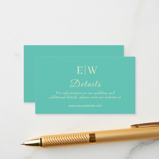 Elegant Simple Aquatic Awe with Monogram Wedding Enclosure Card (Front/Back In Situ)