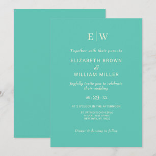 Elegant Simple Aquatic Awe with Monogram Wedding Invitation