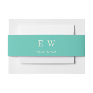 Elegant Simple Aquatic Awe with Monogram Wedding Invitation Belly Band