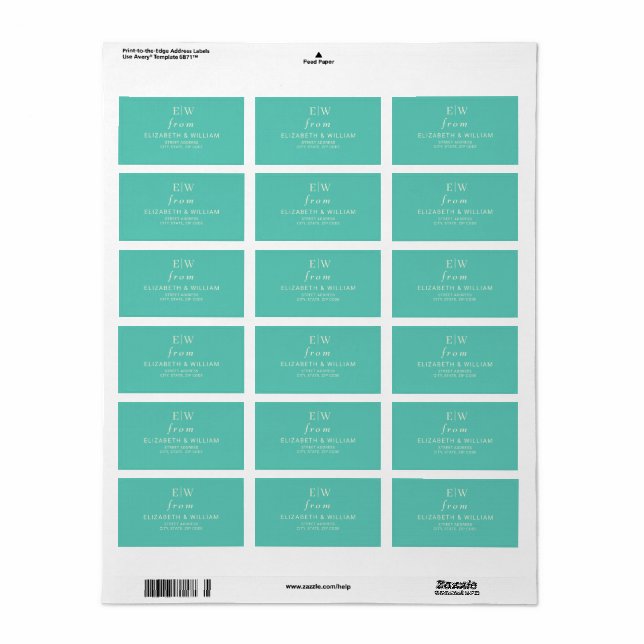 Elegant Simple Aquatic Awe with Monogram Wedding Label (Full Sheet)