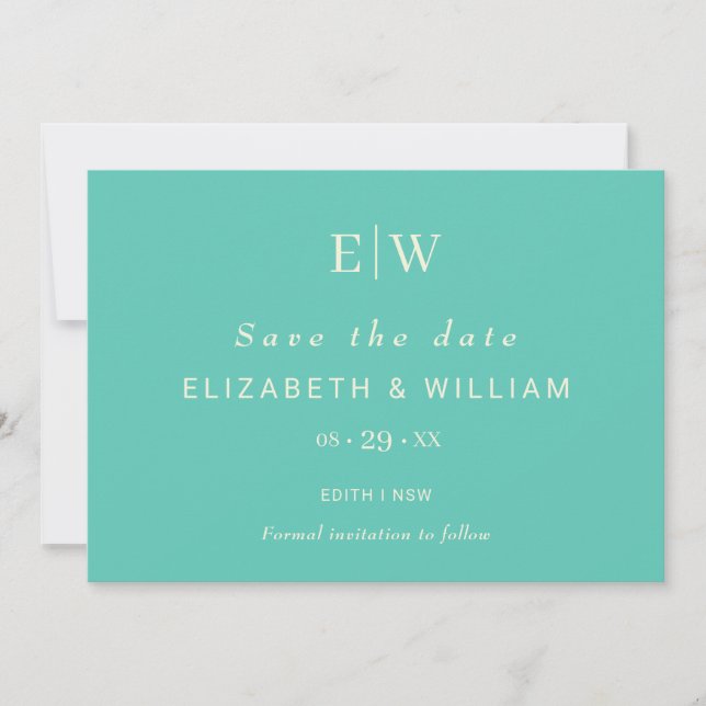 Elegant Simple Aquatic Awe with Monogram Wedding Save The Date (Front)