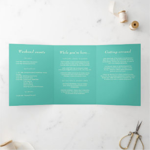 Elegant Simple Aquatic Awe with Monogram Wedding Tri-Fold Programme