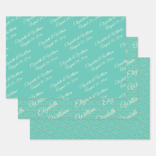 Elegant Simple Aquatic Awe with Monogram Wedding Wrapping Paper Sheet
