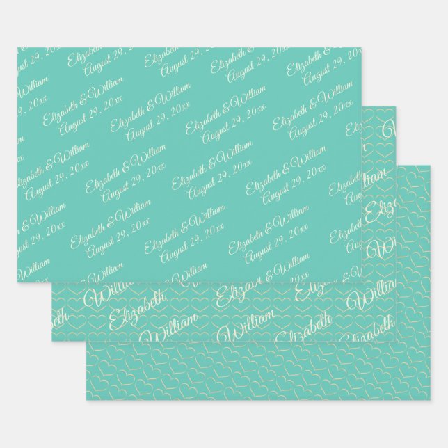 Elegant Simple Aquatic Awe with Monogram Wedding Wrapping Paper Sheet (Set)