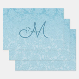 Elegant Simple Baby Blue Monogram Design Wrapping Paper Sheet
