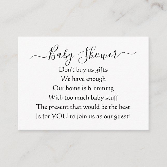 Elegant Simple Baby Shower No Gifts Poem Enclosure Card (Front)