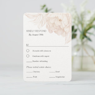 Elegant simple Beige Peony-RSVP with meal choice RSVP Card