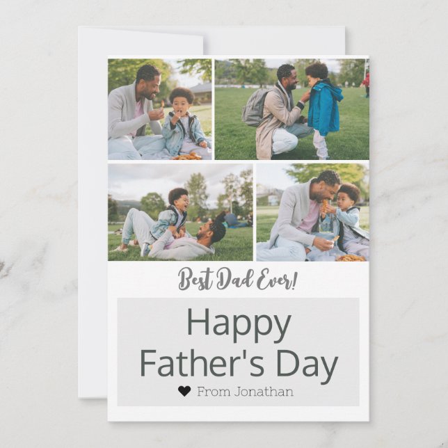 Elegant Simple Best Dad Ever Fathers Day 4 Photo Holiday Card (Front)