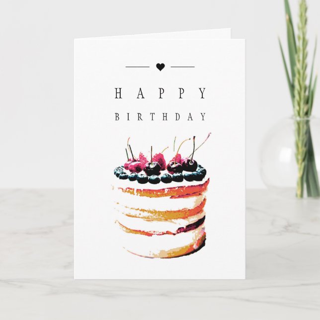 Elegant Simple Birthday Cake with Fruits Card (Front)