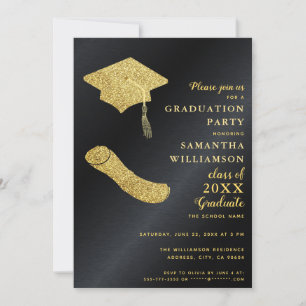 Elegant Simple Black and Gold Graduation Party Invitation