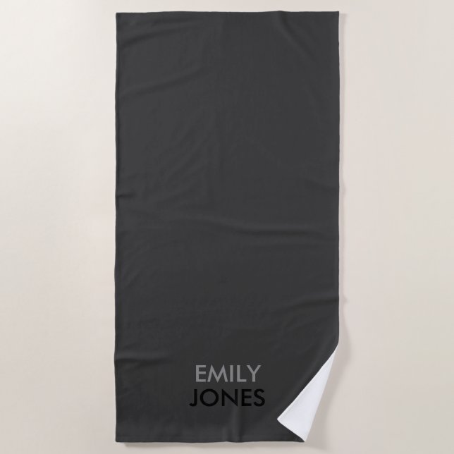 Elegant simple black and grey personalised beach towel (Front)