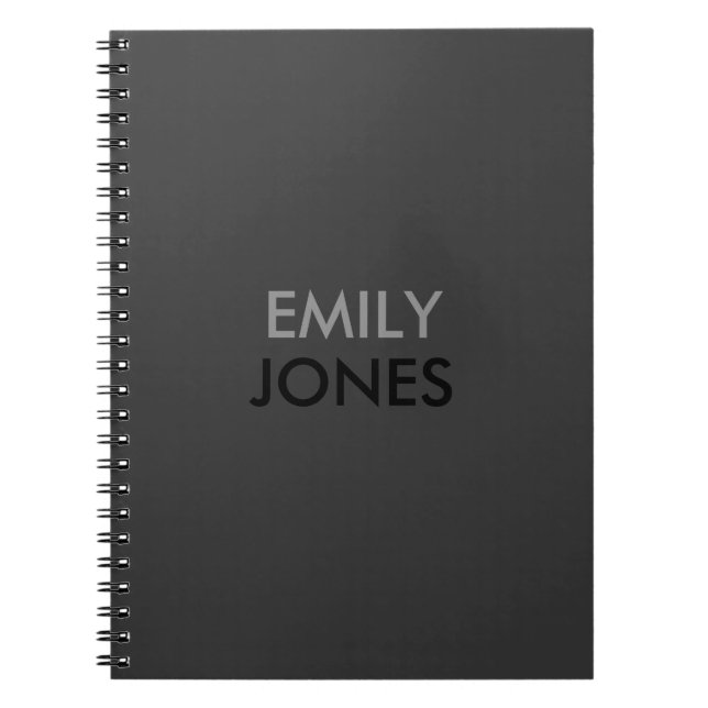 Elegant simple black and grey personalised notebook (Front)
