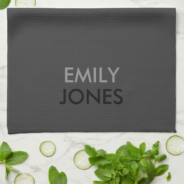 Elegant simple black and grey personalised tea towel (Folded)
