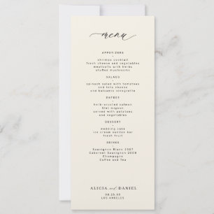 Elegant simple black and ivory wedding menu invitation