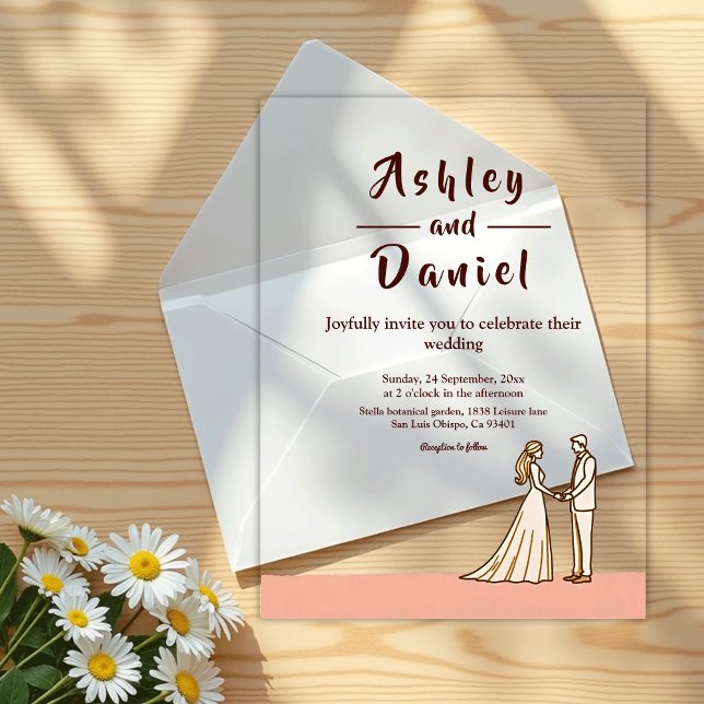 Elegant Simple Black And White Bride Groom Wedding Acrylic Invitations (Creator Uploaded)