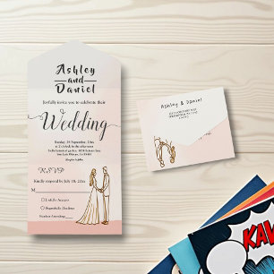 Elegant Simple Black And White Bride Groom Wedding All In One Invitation