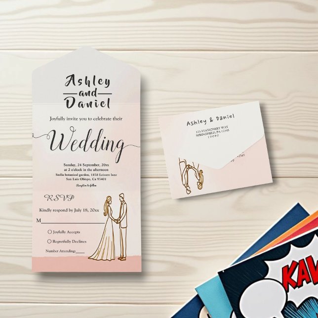 Elegant Simple Black And White Bride Groom Wedding All In One Invitation (Creator Uploaded)