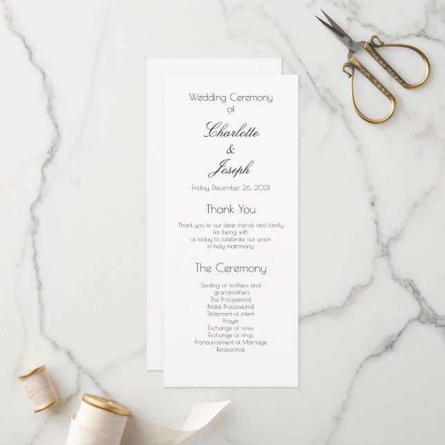 Elegant Simple Black and White Classic Wedding Pro Programme (Front/Back In Situ)