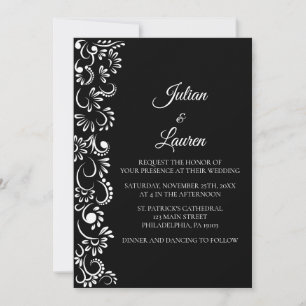 Elegant simple black and white floral wedding invitation