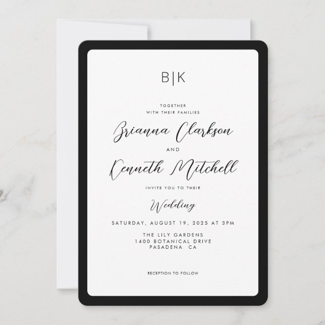 Elegant Simple Black and White Minimalist Wedding Invitation (Front)