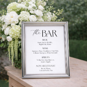 Elegant Simple Black and White Wedding Bar Poster