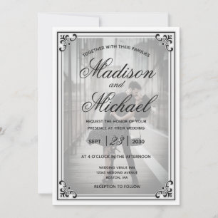 Elegant Simple Black and White Wedding Invitation