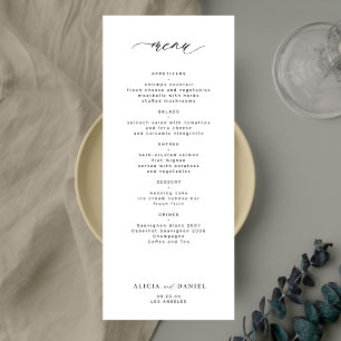 Elegant simple black and white wedding menu invitation
