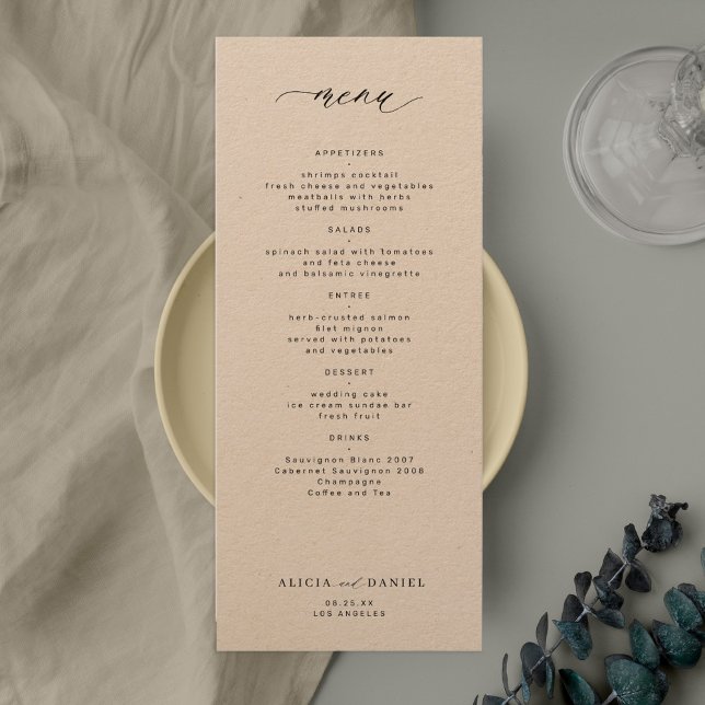Elegant simple black and white wedding menu invitation (Creator Uploaded)