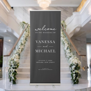 Elegant Simple Black and White Wedding Retractable Banner