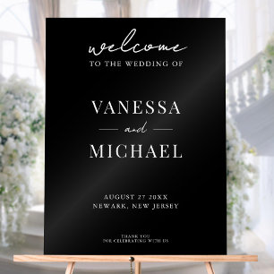 Elegant Simple Black and White Wedding Welcome Acrylic Sign