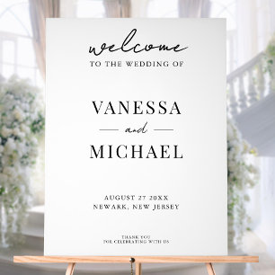 Elegant Simple Black and White Wedding Welcome Acrylic Sign
