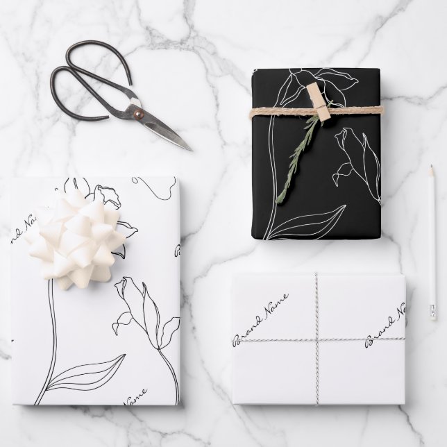 Elegant Simple Black And White Wrapping Paper Sheet (Front)