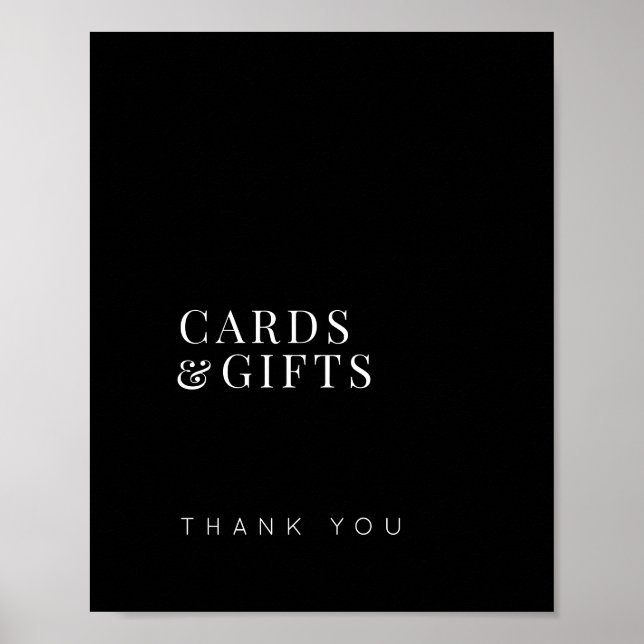 Elegant simple black cards and gifts wedding sign (Front)