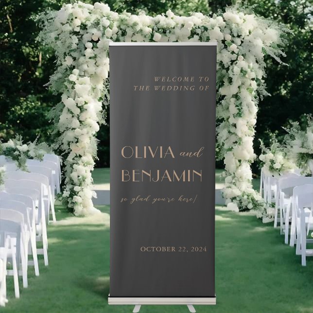 Elegant, Simple Black & Gold  Welcome Wedding  Retractable Banner (Elegant, Simple Black & Gold Welcome Wedding Retractable Banner)
