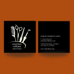 Elegant Simple Black Hair Stylist Square Business Card