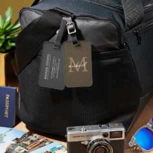 Elegant simple black metal Monogrammed personalise Luggage Tag