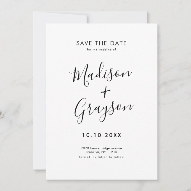 Elegant Simple Black Minimalist Modern Wedding  Save The Date (Front)