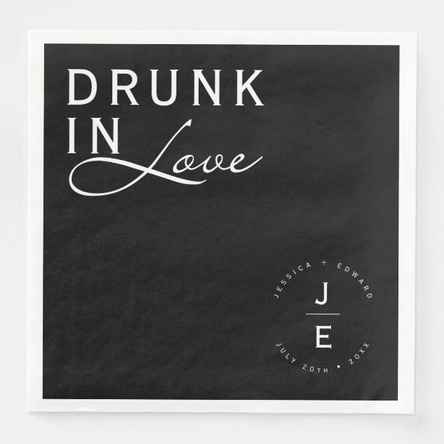 Elegant Simple Black Monogram Modern Chic Script Napkin (Front)